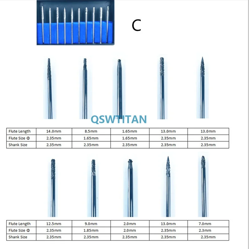 2 Box/20 sztuk Dental stal wolframowa Burs wiertła azotan 2.35mm laboratorium dentystyczne tytanu azotan węglika Burs