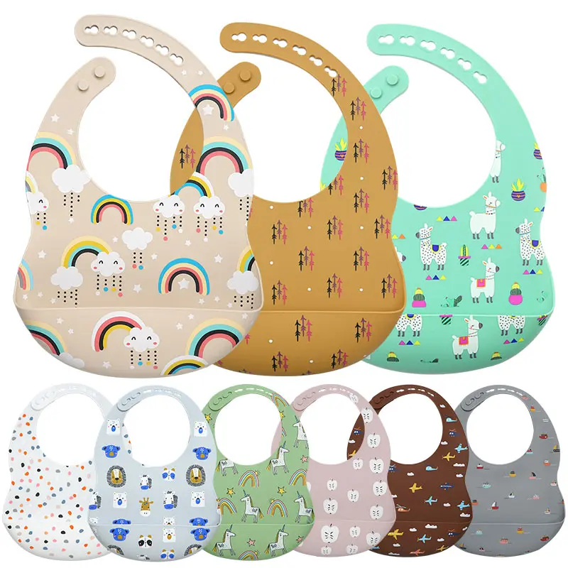 100%Food Safe Approve Silicone Children\'s Products Personalized Collapsible Baby Bibs Adjustable Toddler Bib Baby Stuff