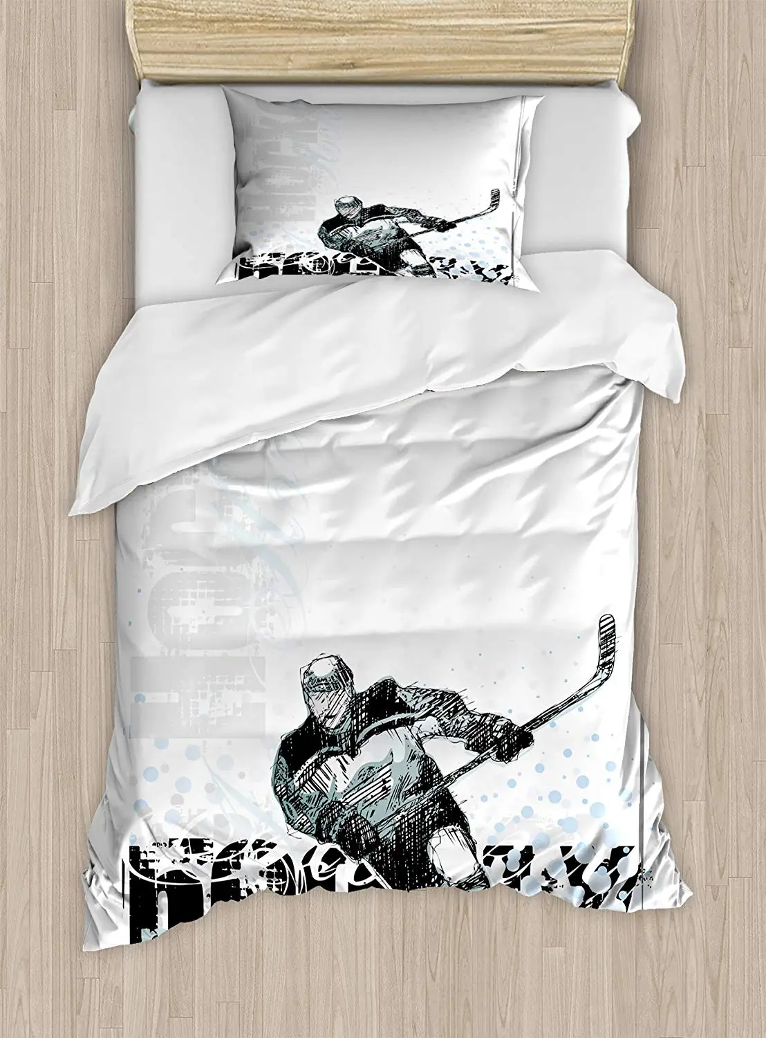 Hockey Duvet Cover Set Professional Goaltender in Sketch Art Style on a Grunge Sports Background with Dots Decorative 2 Piece