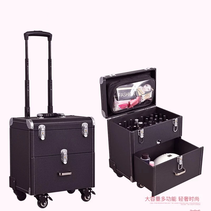 New Nail tattoo Rolling luggage Men multifunction trolley suitcases Women high quality Makeup Toolbox cosmetic case with wheel