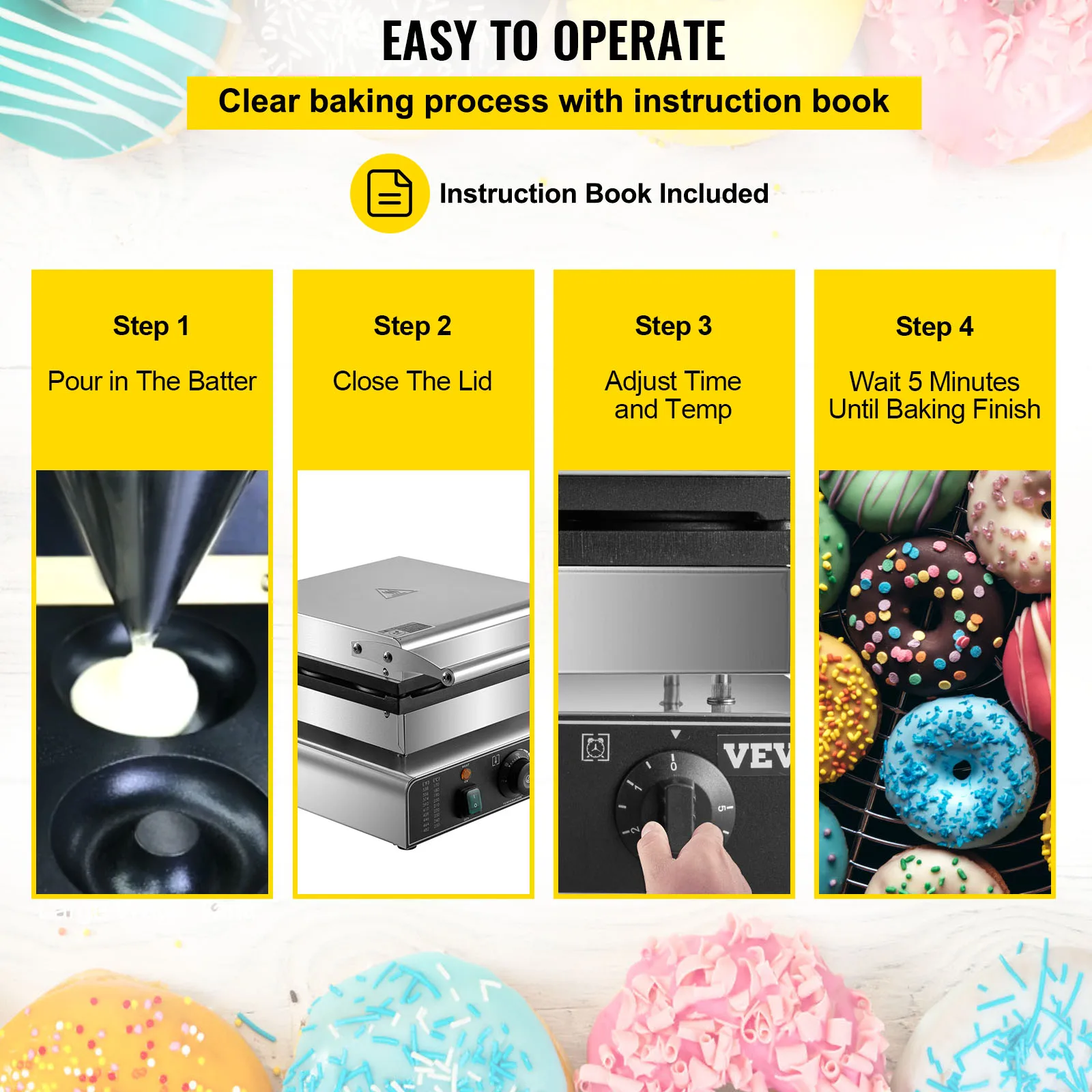 VEVOR 9PCS Kommerziellen Elektrische Donut Maker Professional 9cm Donuts Maschine Kreis Ringe doppelseitige Heizung Gaufriers