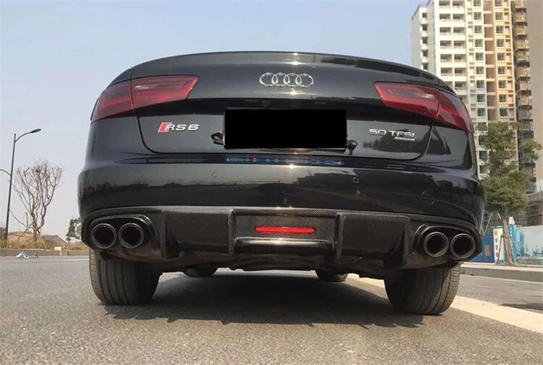 For Audi A6 S Line S6 RS6 C7 2012 2013 2014 2015 Real Carbon Fiber Rear Diffuser Lip Spoiler High Quality Car Bumper Accessories