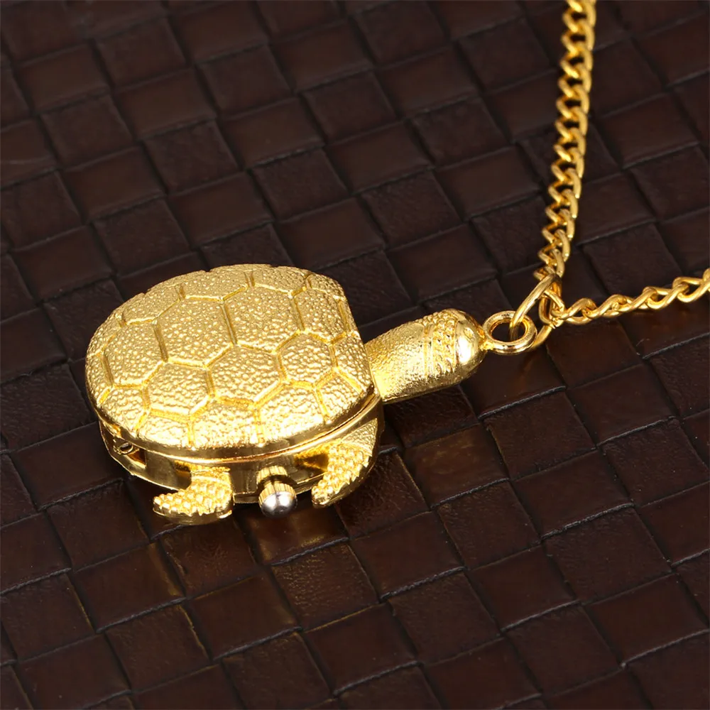 Cute Golden Turtle Quartz Pocket Watch for Kids Pendant Necklace Pocket Clock Gifts reloj de bolsillo