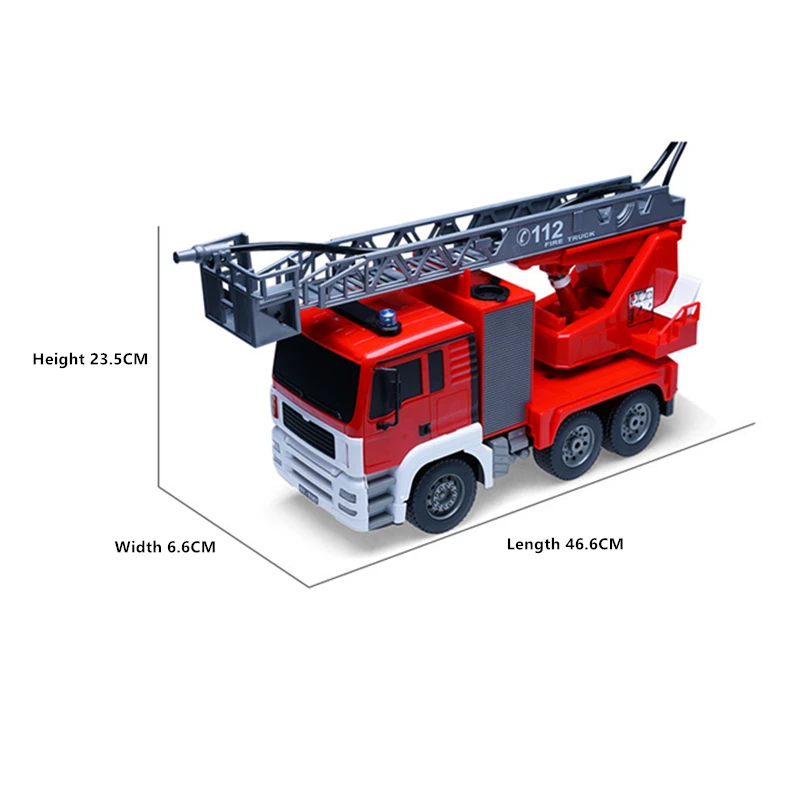 Remote Control Water Jet Fire Truck Free Lift Ladder 660 Degree Rotation Console Similation Sound And Headlight RC Truck Model