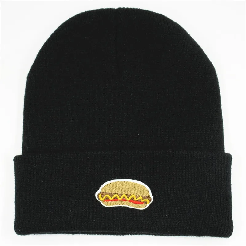 

Cotton Hot Dog Food Embroidery Thicken Knitted Hat Winter Warm Hat Skullies Cap Beanie Hat for Men and Women 112