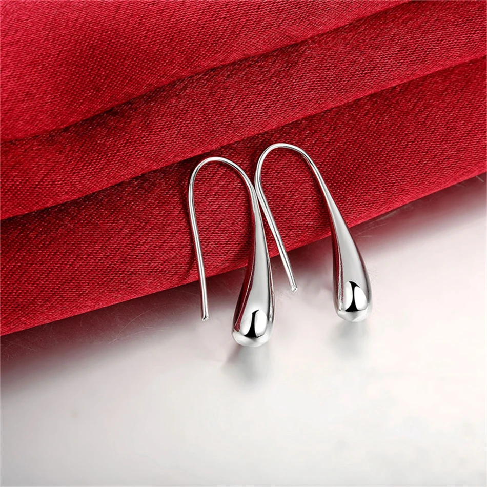 DOTEFFIL 925 Sterling Silver 18 Inch Chain Water Drops Chain Necklace Bracelet Earring Ring Set For Women Wedding Jewelry