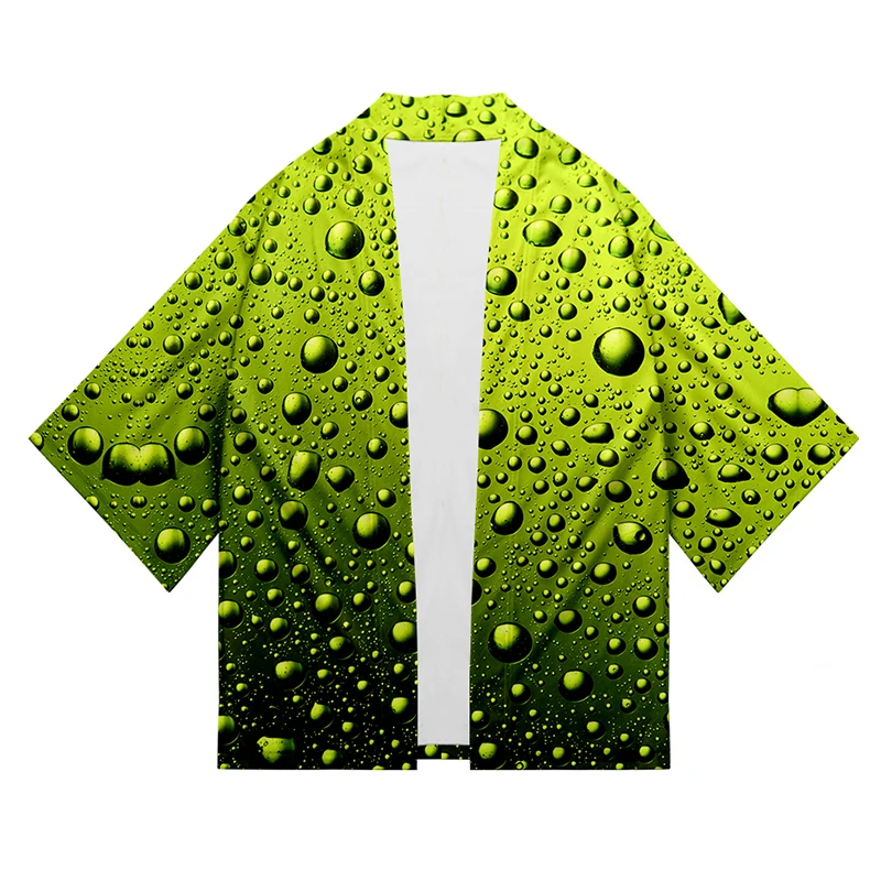 

Japanese Green Water Drops Costume 3d Print Kimono Shirt Cool Hip Hop Men Seven Point Sleeve Tops Cardigan Jacket Streetwear 4XL