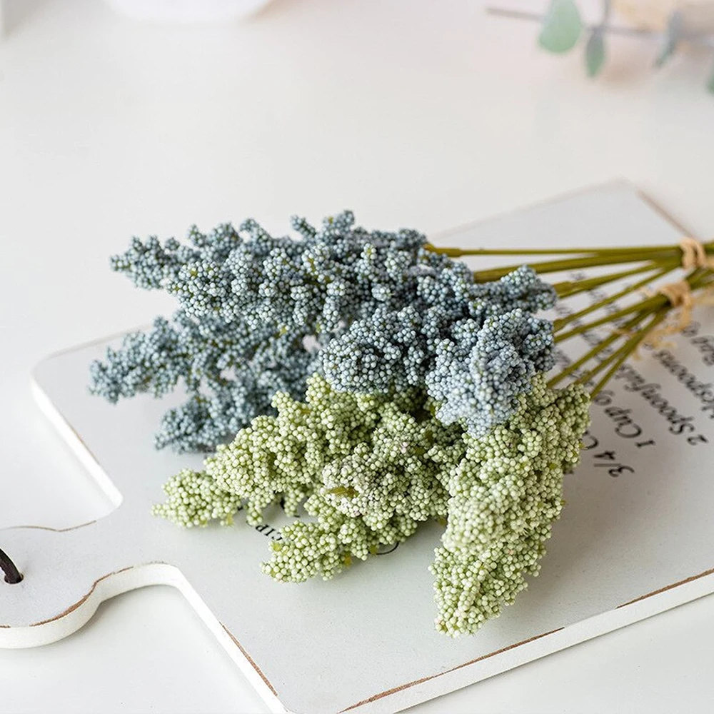 6Pcs Artificial Vanilla Mini Foam Berry Spike Artificial Flowers Bouquet For Home Decor Plant Wall Decoration Cereals Plant Heap