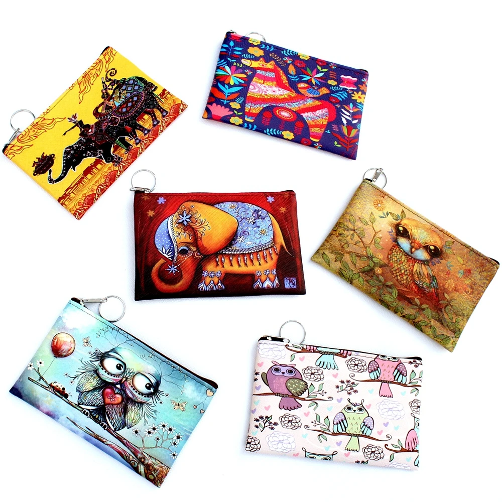 Owl Elephant giraffes Print coin purse Women cartoon zero wallet Ladies clutch change purse Female Zipper coins bag pouch #5