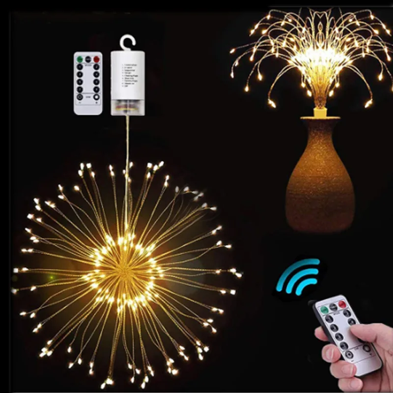 198 LED Firework String Lights Decoration Lamp Remote Control String Light Copper Silver Wire Fairy Light Christmas Decor