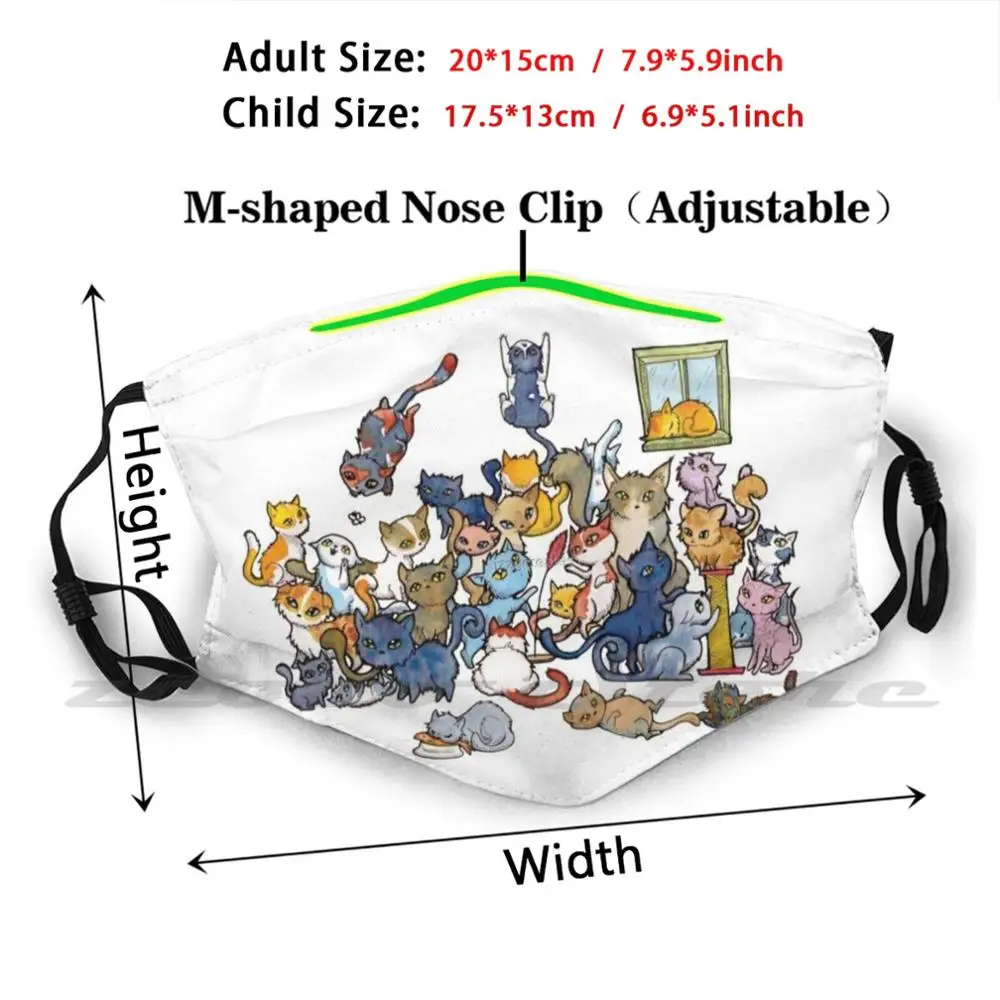 Маска с ворсом для кошек «сделай сам», моющийся фильтр Pm2.5, трендовый рот для кошек, котят, котят, акварель, мейн-енот, Сфинкс