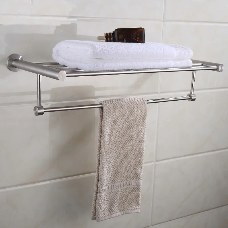 SUS304 brushed stainless steel round bath towel rack towel rack stainless steel bathroom pendant double pole rack