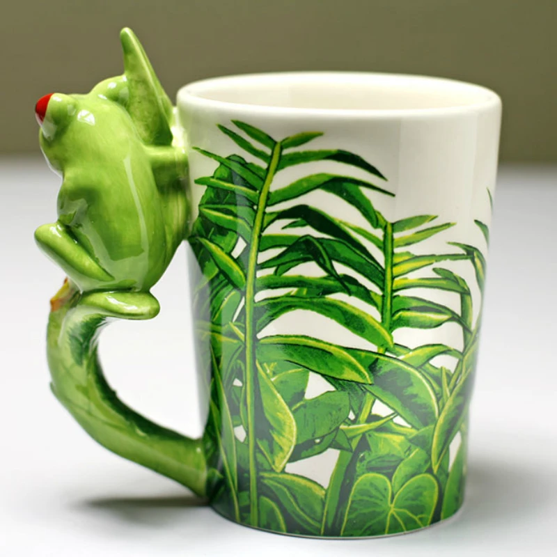 300ml Creative Frog Ceramic Mugs 3D Cartoon Cup Hand Drawn Animal Coffee Mug Gift Coffee Cup