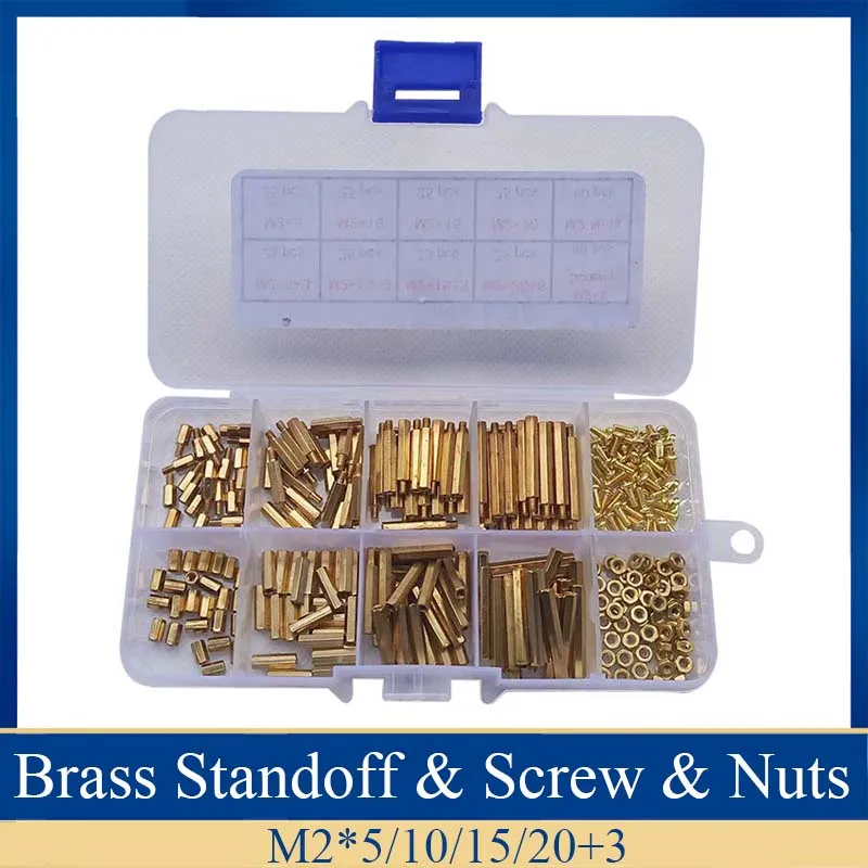 320pcs/Set  M2 Brass Hex Standoff Nut Screw Assortment kit Male Female Threaded Hollow Pillar Spacer Standoff