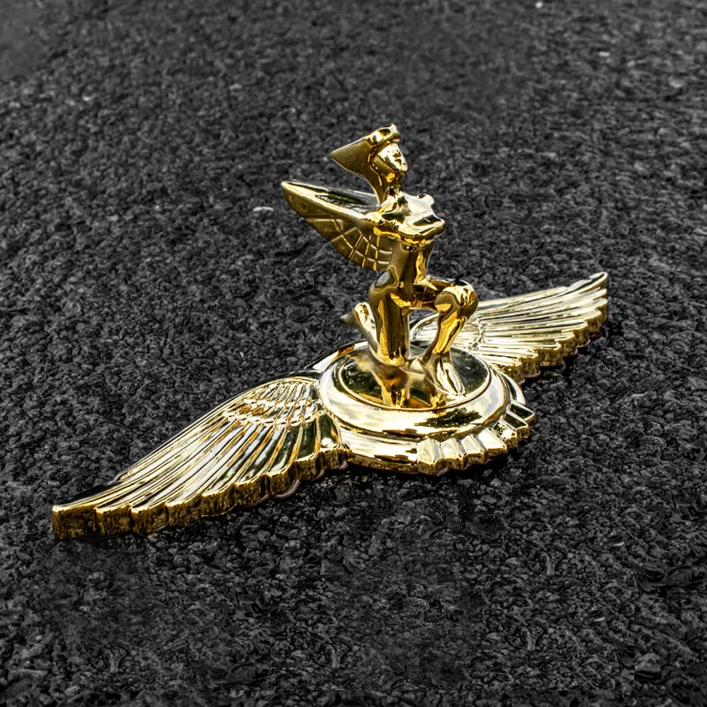 1PC Golden Flying Eagle Wing Horse Standing Kneeling Goddess Shape Car Hood Bonnet 3D Stand Univeral Emblem Badge Ornament Logo