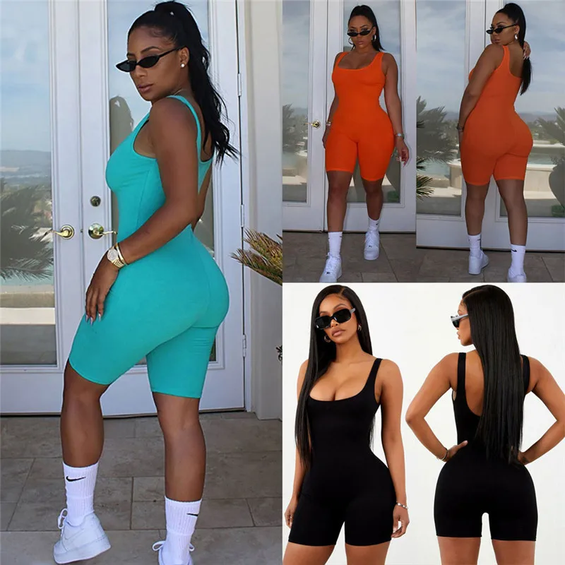 Women's Bodysuit, Sexy Solid Color Sleeveless Low Chest Hollow Back Bodycon Tank Top Short Rompers Jumpsuit  mesh bodysuit