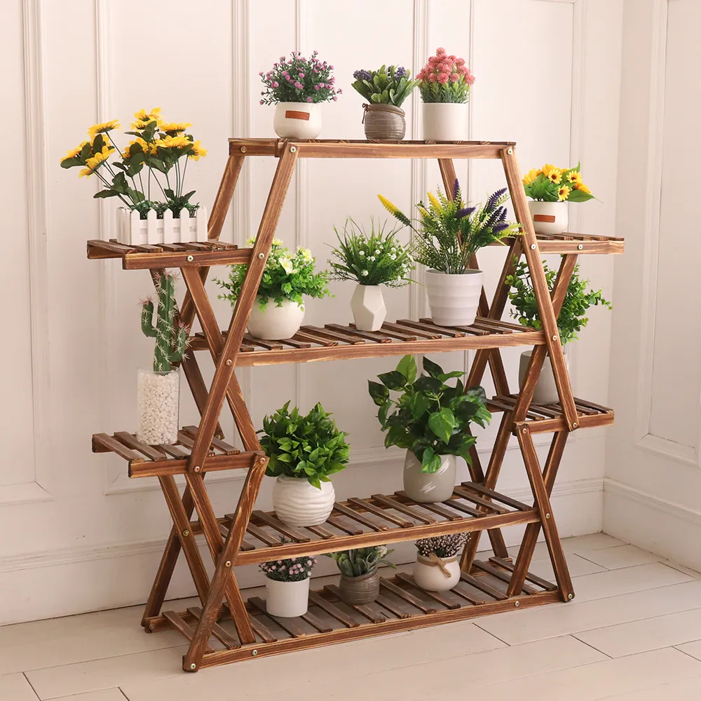 Large Triangular Wood Plant Stand Indoor 6 Tier Flower Pot Holder Shelf Corner Display Rack Organizer Shelves