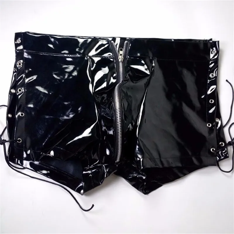 Wetlook Latex Fetish Gay Crotchless Sissy Pants Faux Leather Male Open Crotch Pole Dance Pants Erotic Gay Clothing for BDSM Sex