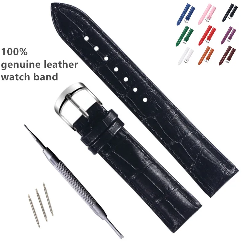 Genuine Leather Watchbands 12/14/15/16/17/18/19/20/21/22mm Watch Steel buckle Band Strap High Quality Wrist Belt Bracelet + Tool