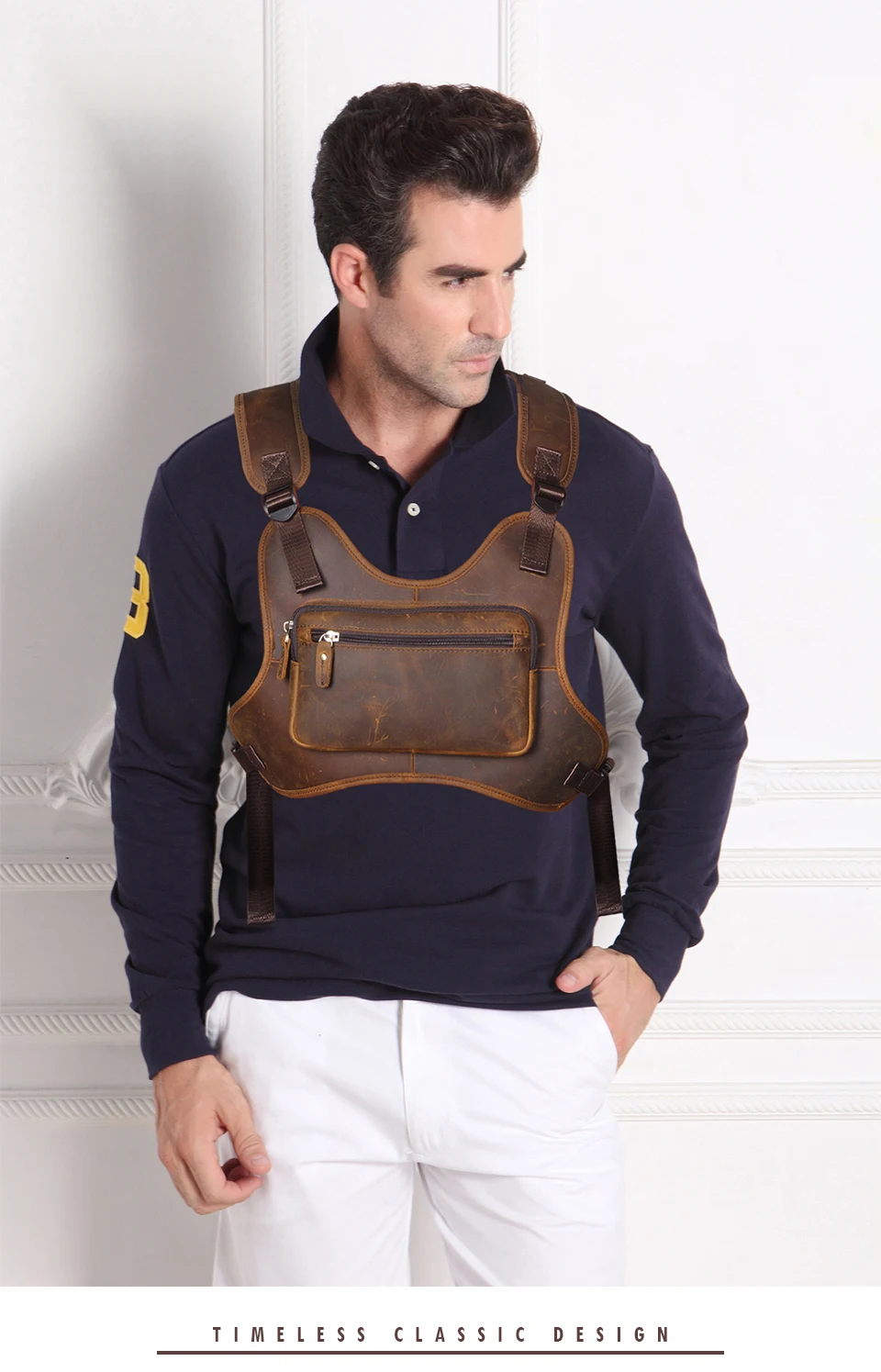 Crazy Horse Leather Unique Streetwear Men's Hip-Hop Chest Bag Two Straps Chest Rig Bag Stylish Rectangle Chest Utility Pack 291