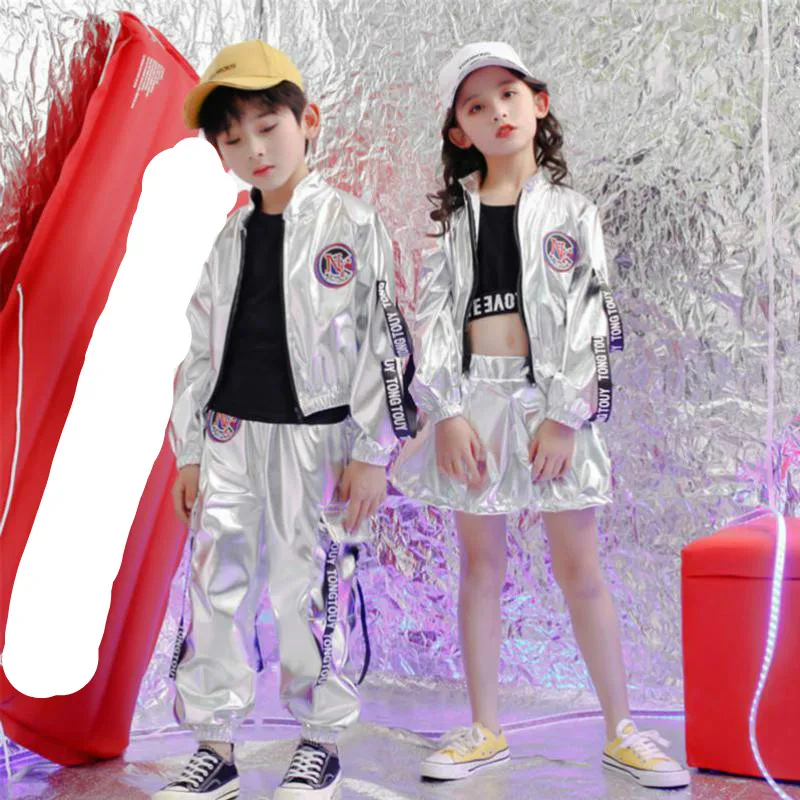 Silver Hip Hop Clothing T Shirt Jacket Tops For Child Girls Boys Jazz Dance Costumes Wear Ballroom Dancing Clothes Outfits Kids