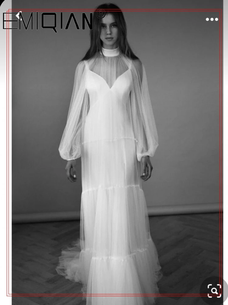 Splendido abito da sposa a maniche lunghe IN Tulle 2 IN 1 a maniche lunghe IN 2 pezzi