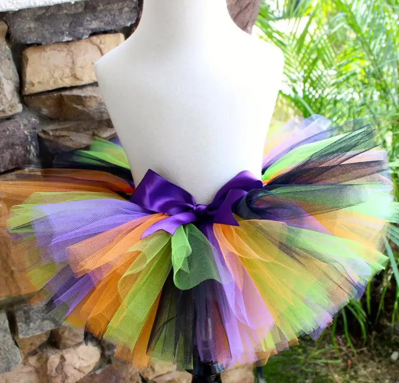 Girls Black White Tutu Skirts Kids Ballet Tulle Pettiskirts Underskirt with Ribbon Bow Children Halloween Party Costume Skirts