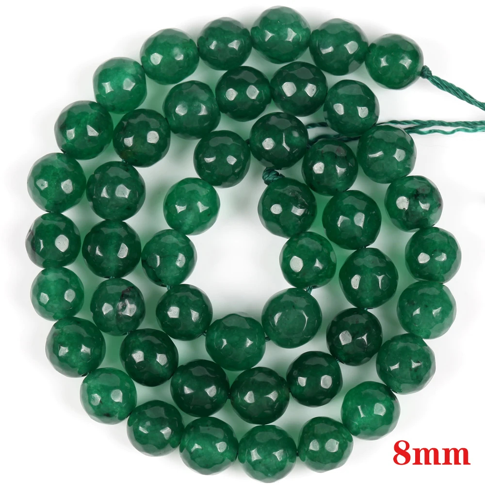 Natural Green Jades Stone Beads Faceted Round Loose Beads For Jewelry Making Diy Accessories Necklace Bracelet 4/6/8/10/12mm