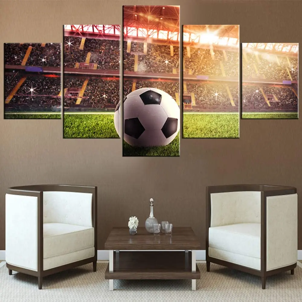 No Framed Canvas 5Pcs Football Soccer Sports Modular Wall Art Posters Pictures Paintings Home Decor for Living Room Decoration