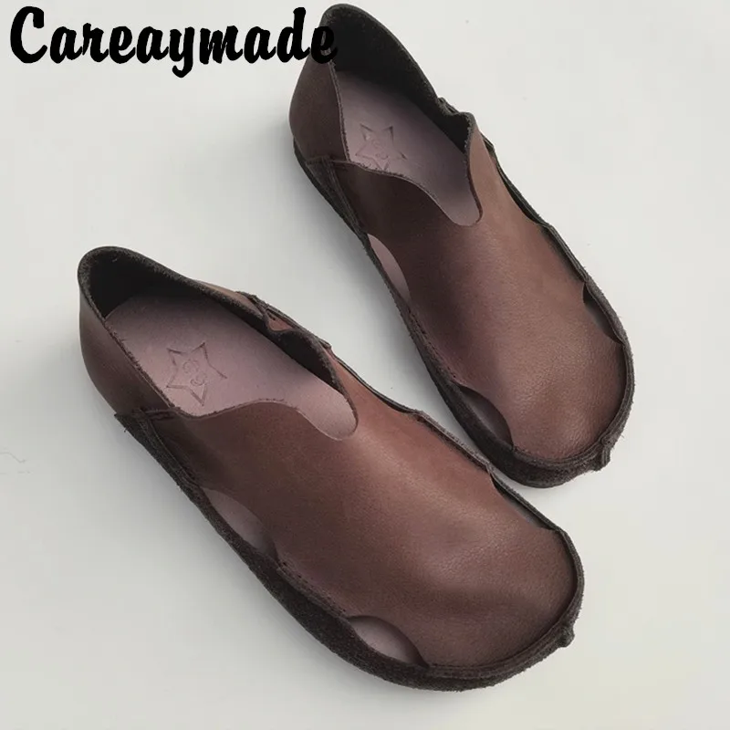 Careaymade-Summer Genuine leather Men's shoes hollow out breathable soft ox tendon sole casual women single shoes big size 35-45