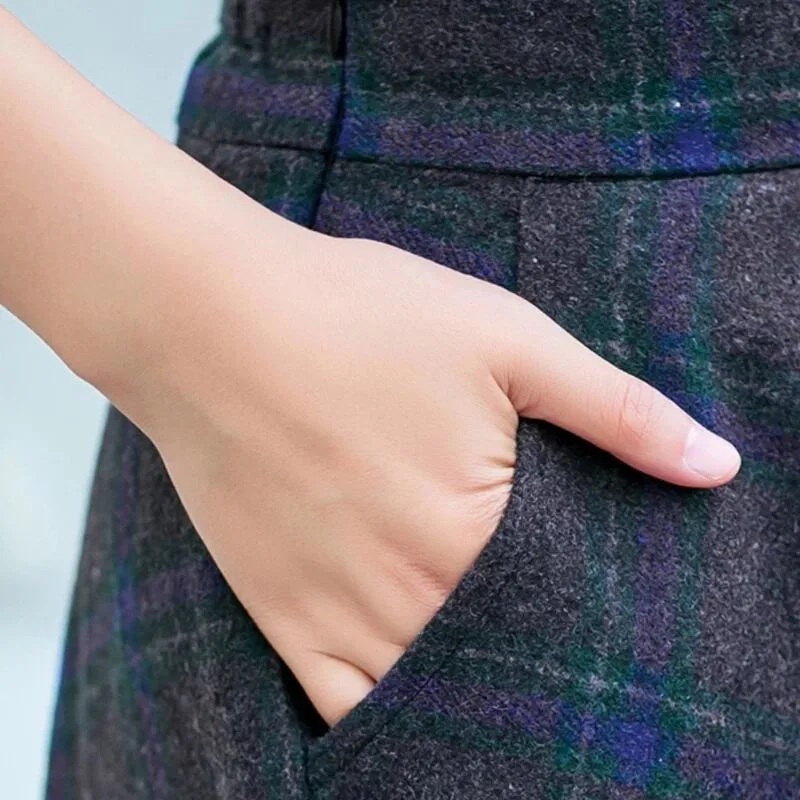 Plus Size 3XL High Waist Skirts faldas mujer moda 2019 Women Maxi Wool Skirt Elastic Waist Elegant Office Lady Long Plaid Skirts