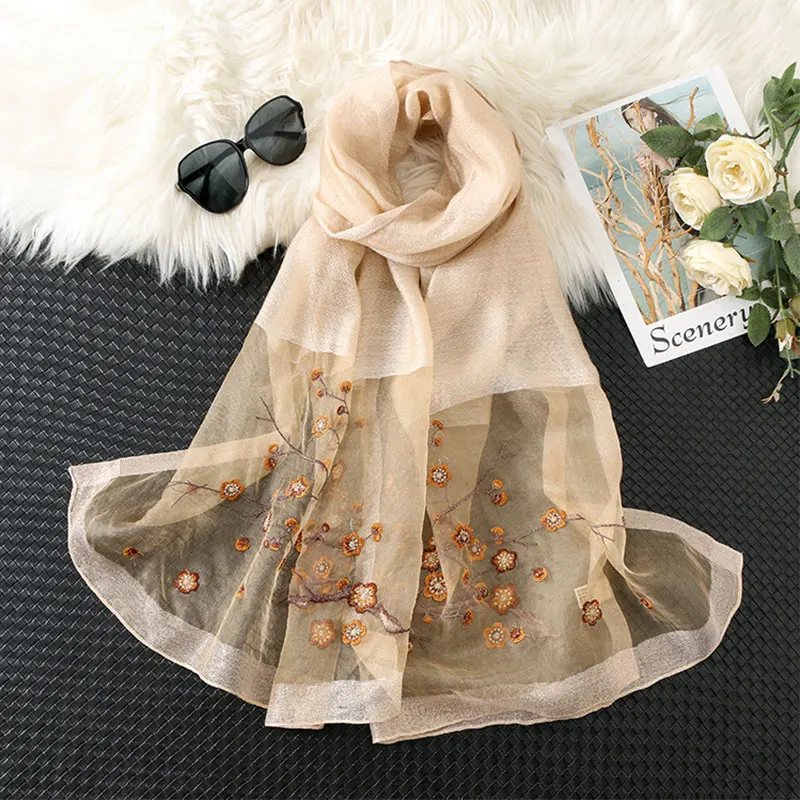 

Rushed 2022 Women Silk Wool Scarf Warm Shawls Lady Wraps Bufanda Floral Pashmina Embroidery Scarves Foulard Bandana Hijab