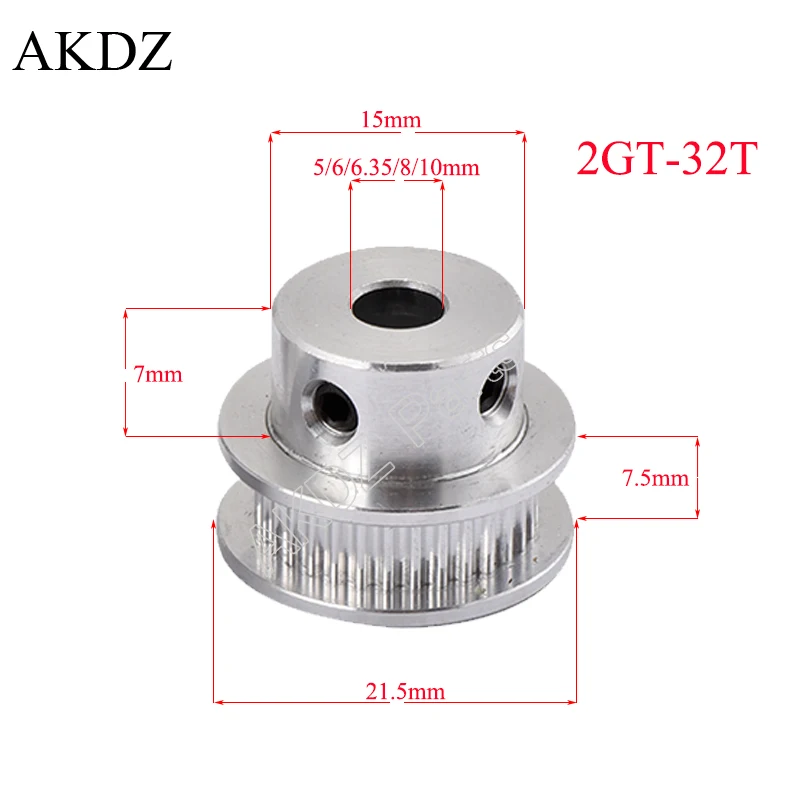 32 teeth GT2 Timing Pulley Bore 5mm 6mm 6.35mm 8mm 10mm for belt used in linear 2GT pulley 32Teeth 32T