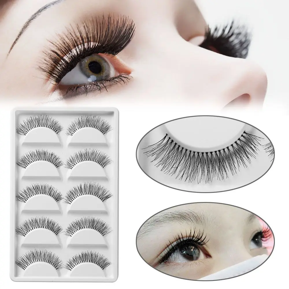 5 Pairs Makeup Natural Cross Handmade Black Eye Lashes Extension False  Eyelashes