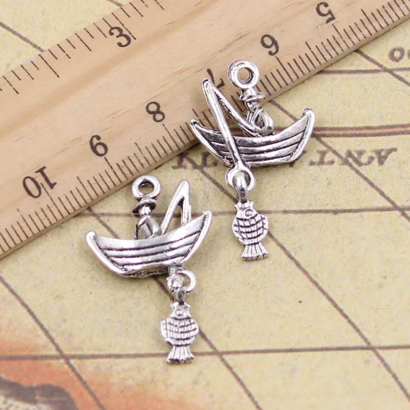 15pcs Charms Fisherman Fishing Boat 31x19mm Tibetan Pendants Antique Jewelry Making DIY Handmade Craft For Necklace