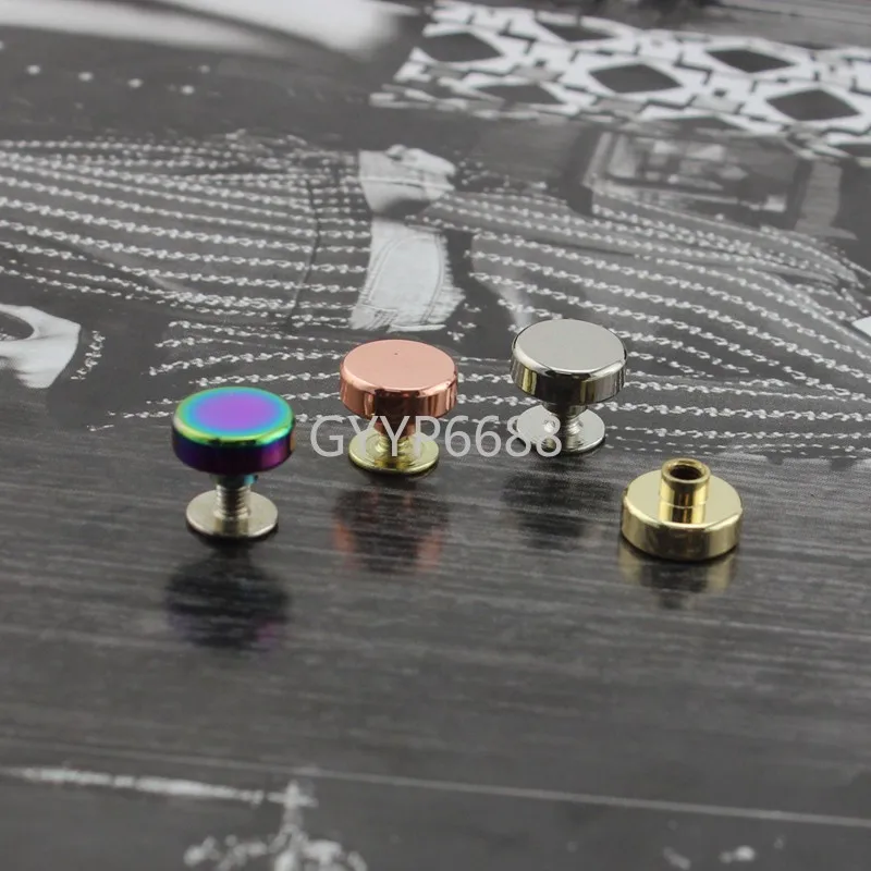 Remaches de tornillo de cobre redondos planos de 10mm, 6 colores, fundición sólida de 1cm, bolsos para manualidades de cuero, zapatos, 10-30-100 Uds.