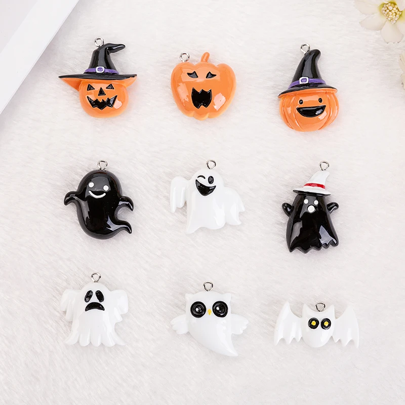 12pcs Mixed Hallowee Charms Resin Cabochons  Embellishments Pumpkin  Ghost Necklace  Earring Pendant  DIY Making Accessories