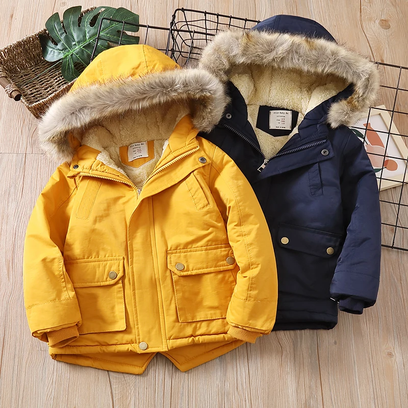 Baby Boys Denim Jacket Plus Fur Warm Toddler Children\'s winter boys cotton padded clothes baby\'s thickened cotton padded coat