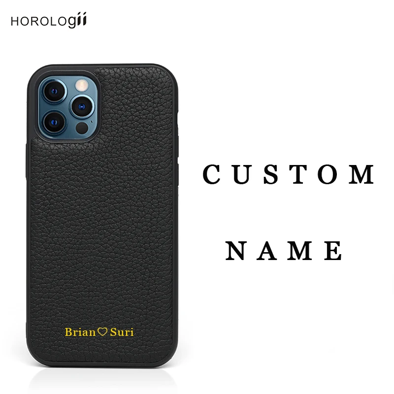 Horologii Monogram Personalized Pebble Leather for Iphone 13 12 Case14 15 16 Pro Max Cover Luxury Premium Accessories Dropship