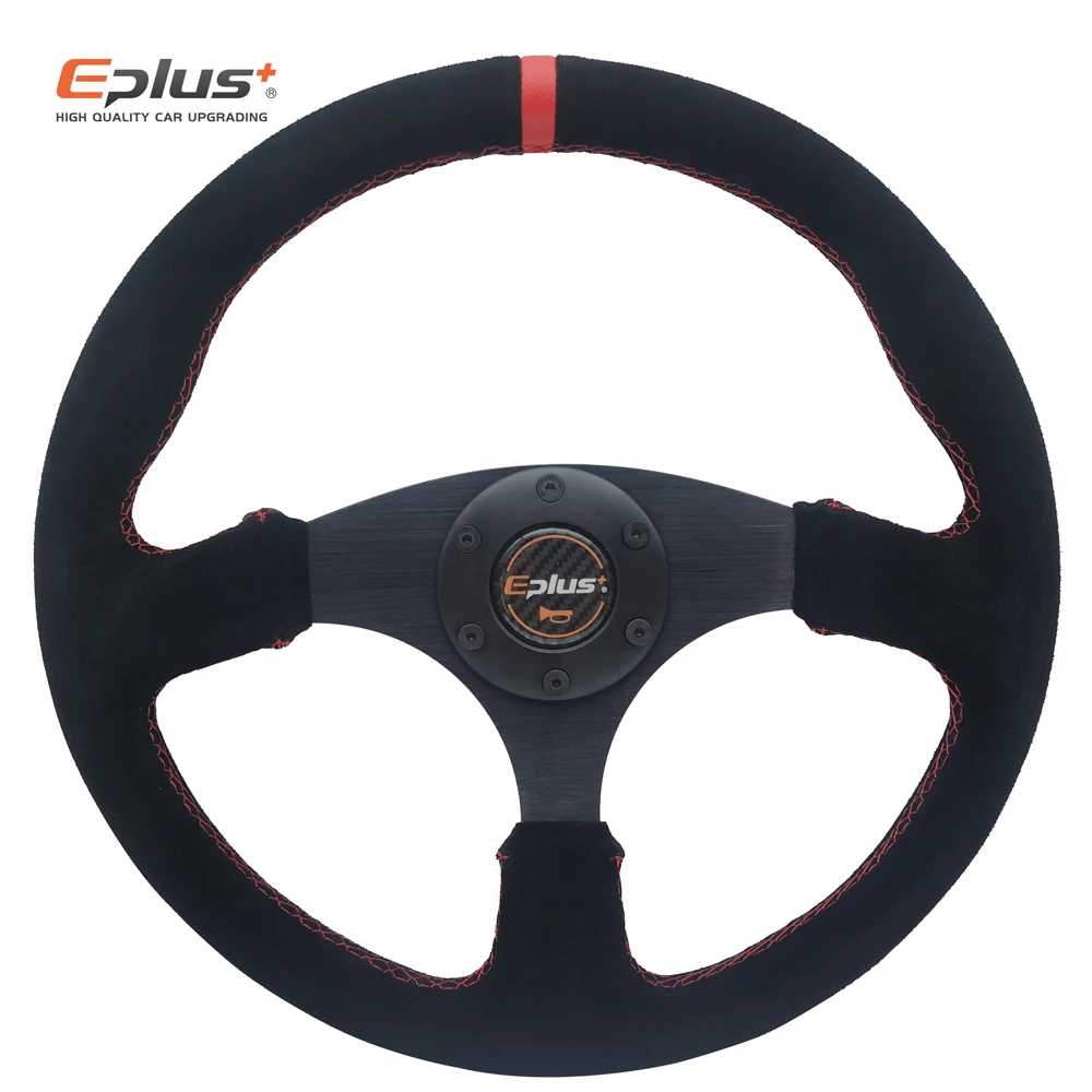 EPLUS Car-Styling Sport Steering Wheel Alcanta PVC Universal 14 Inches350MM Aluminum Retrofit Modified Red YELLOW