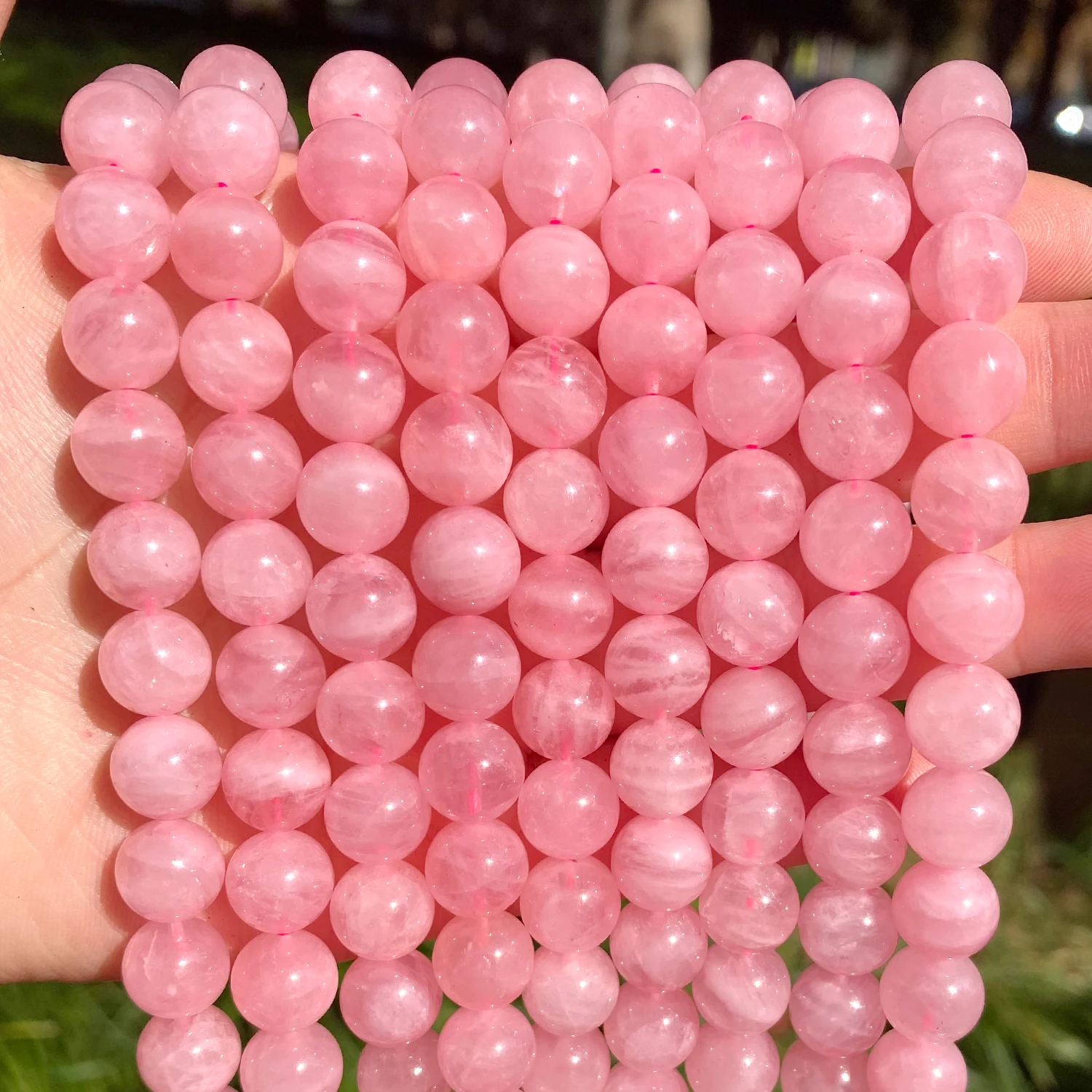 Pink Natural A+ Madagascar Rose Quartz Round Loose Stone Beads For Jewelry Making DIY Women Bracelet Necklace 6 8 10 mm 7.5 Inch