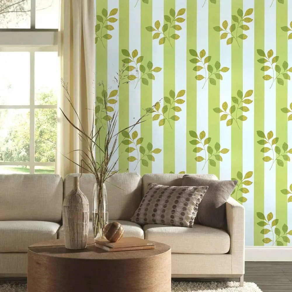 Green Leaf Peel and Stick Wallpaper Stripe Self Adhesive Wall Paper Removable PVC Waterproof Contact Paper for Home Decor