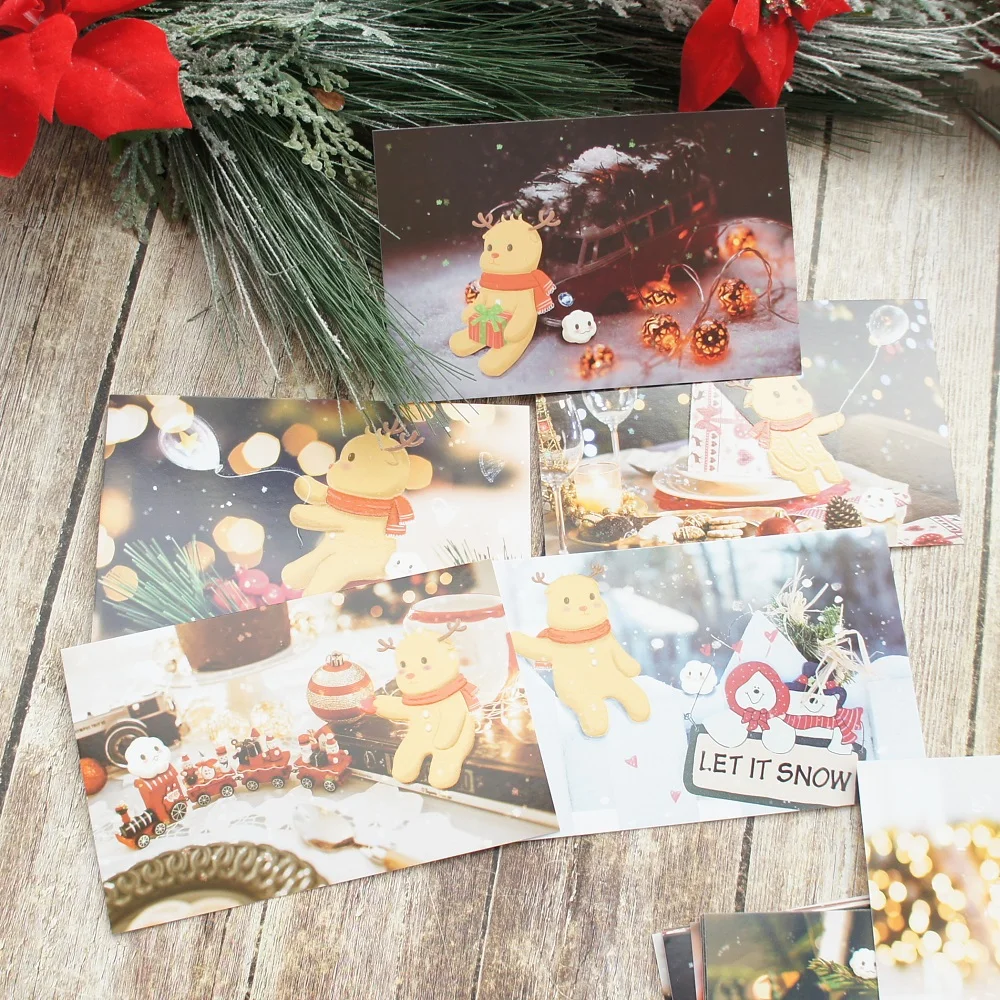 Luminous Card 15pcs Merry Christmas Elk and His Friends Design As Post Card Gift Greeting Cards Gift Card Party Invitation