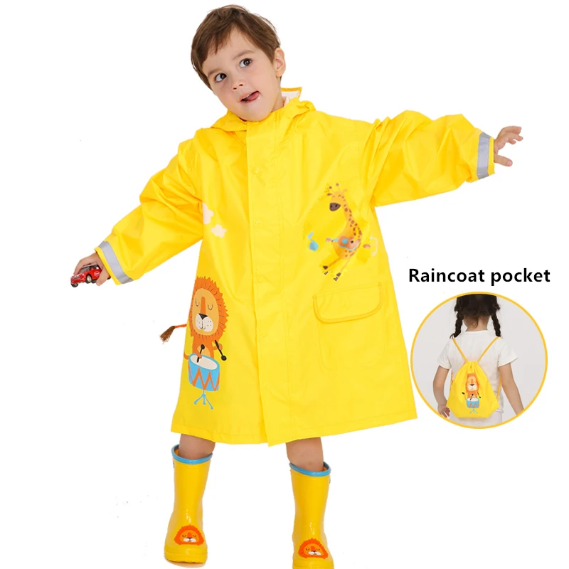 Cartoon Squirrel Children Raincoat Baby Windproof Poncho Boys Girls Rainwear Blue Dinosaur Student Tour Raincoat With Bag