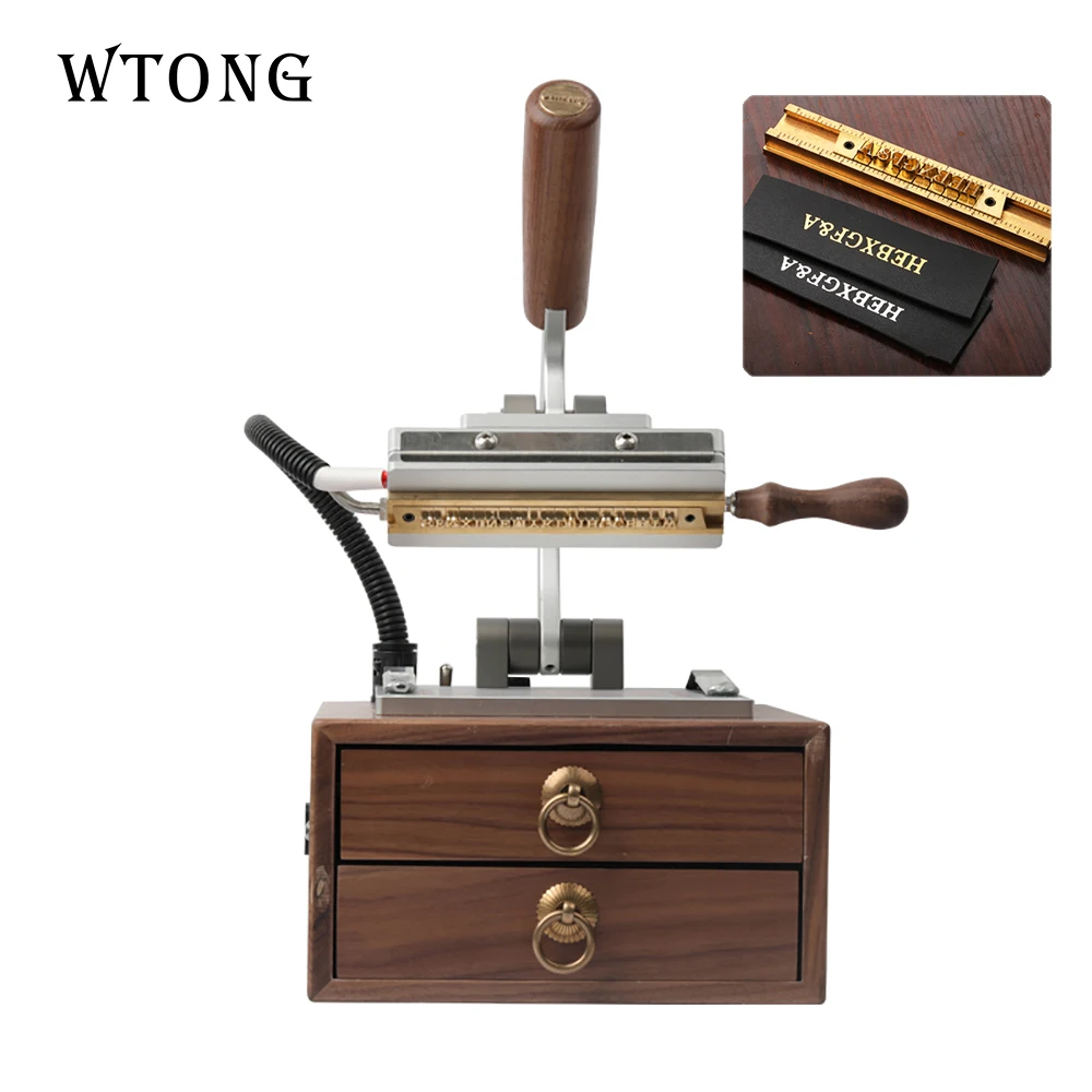 WTONG mini retro walnut handheld DIY logo hot stamping machine for leather logo brand machine heat press hot foil stamping