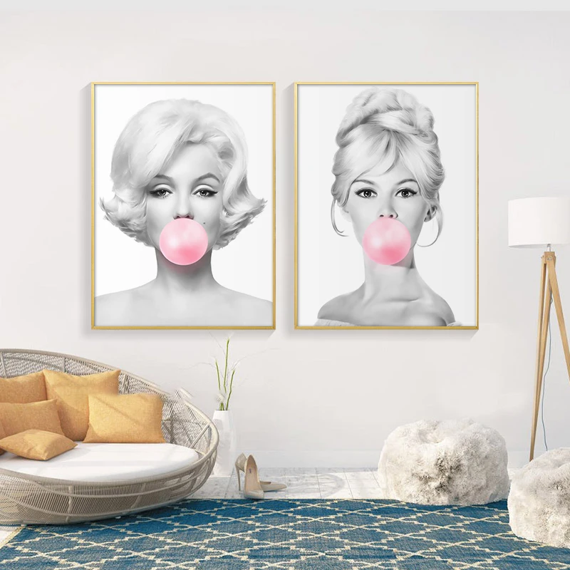 

Famous Star Posters and Prints Fashion Wall Picture Pink Blue Bubble Gum Wall Art Modern Picture for Woman Home Office Decor