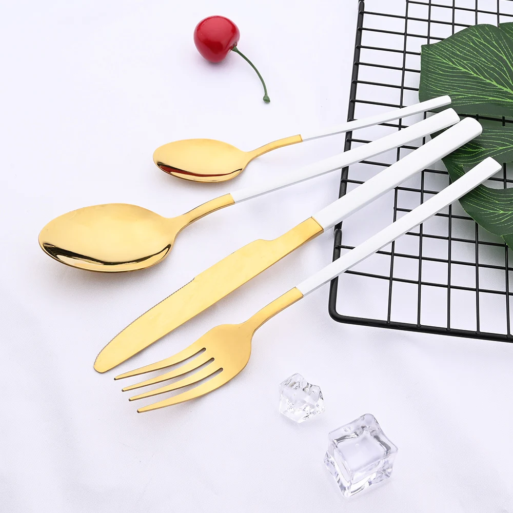 24Pcs Mirror Black Cutlery Set Home Knife Fork Spoon Dinner Tableware Stainless Steel Dinnerware Kitchen Flatware Silverware Set