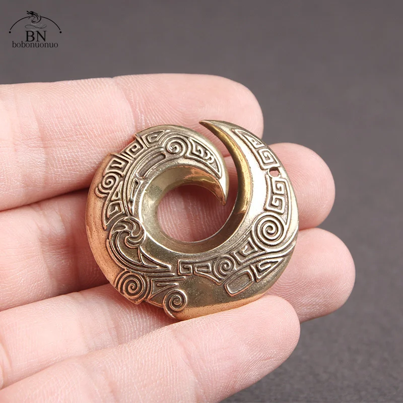 Chinese Good Luck Ring Brass Car Key Chain Pendant Jewelry Special Pattern Round Tag Mystical Eastern Power DIY Lanyard Hangings