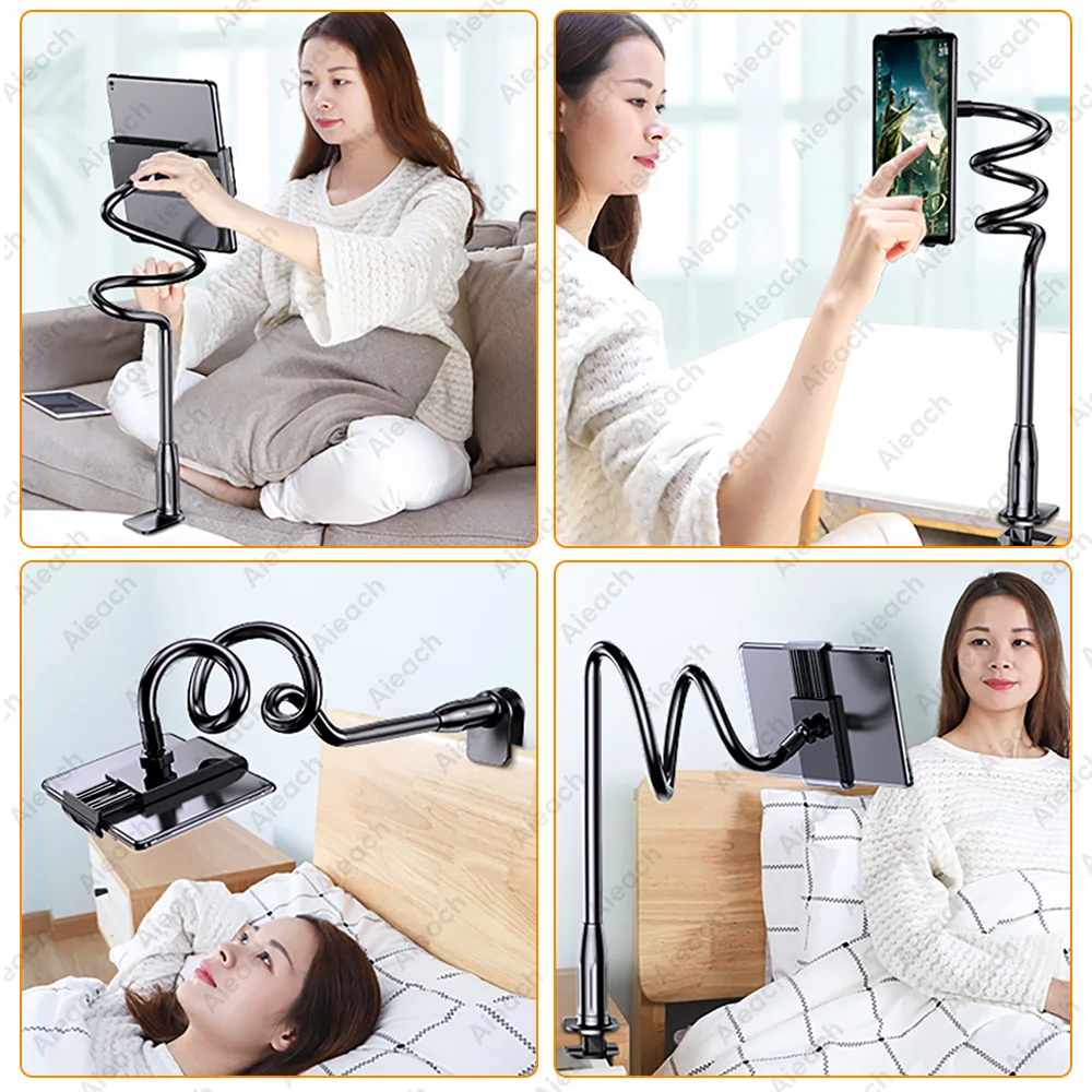 Gooseneck Tablet Mount Holder For Bed Desk Phone Holder Flexible Long Arm Clamp Tablet Stand For iPad Samsung Xiaomi 4.7-11 inch