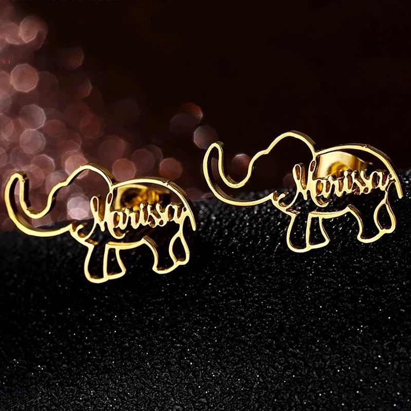 Custom Name Elephant Earrings Nameplate Stainless Steel Jewelry Personalized Letter Charm Earrings for Children Birthday Gift